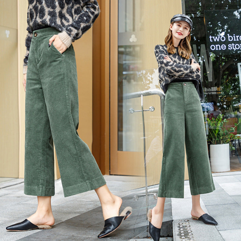 Women's Corduroy Cropped Straight Trousers