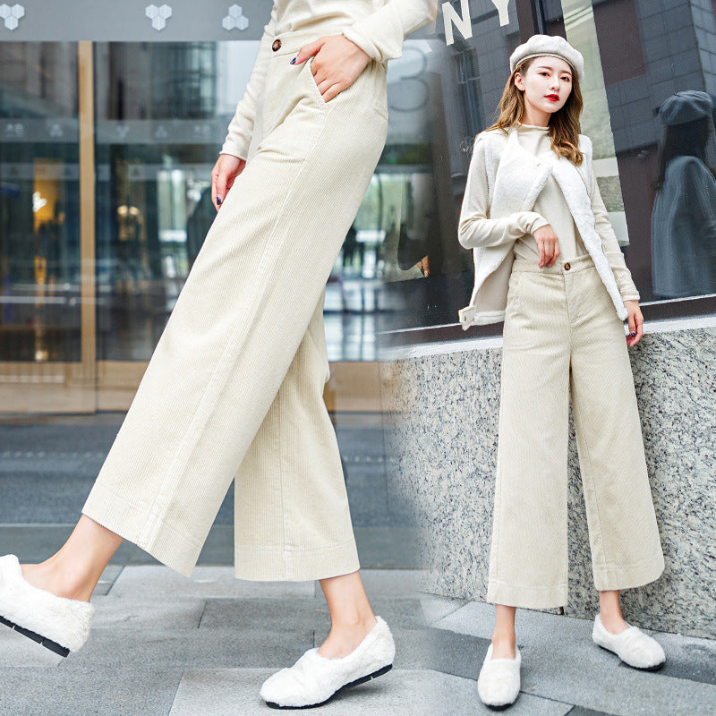 Women's Corduroy Cropped Straight Trousers