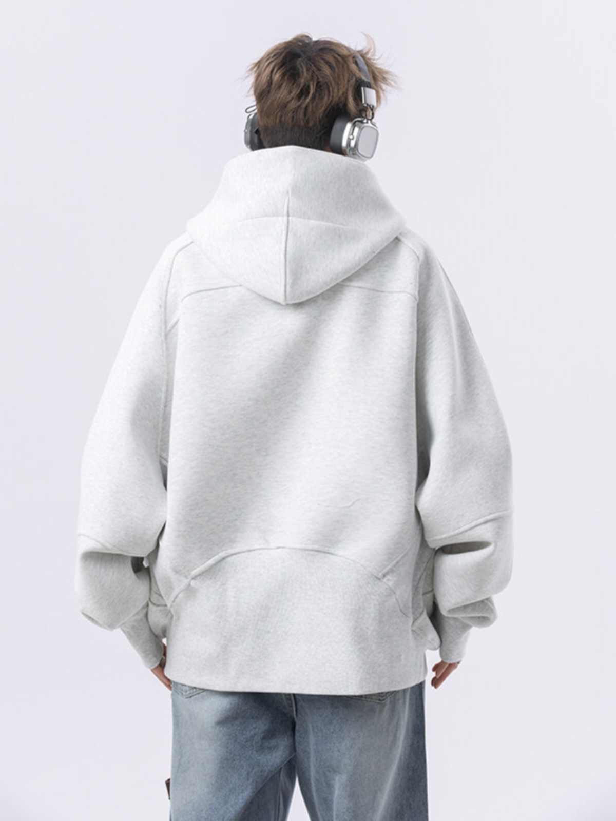 Loose Cropped Hoodie with Half Zipper