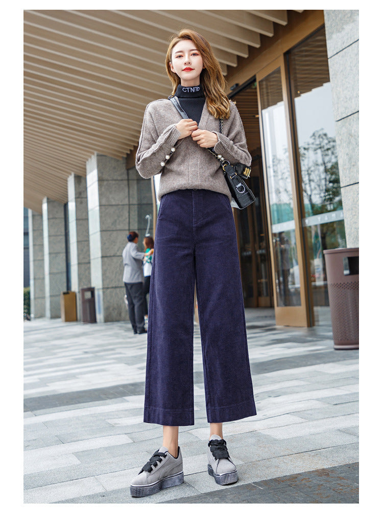Women's Corduroy Cropped Straight Trousers