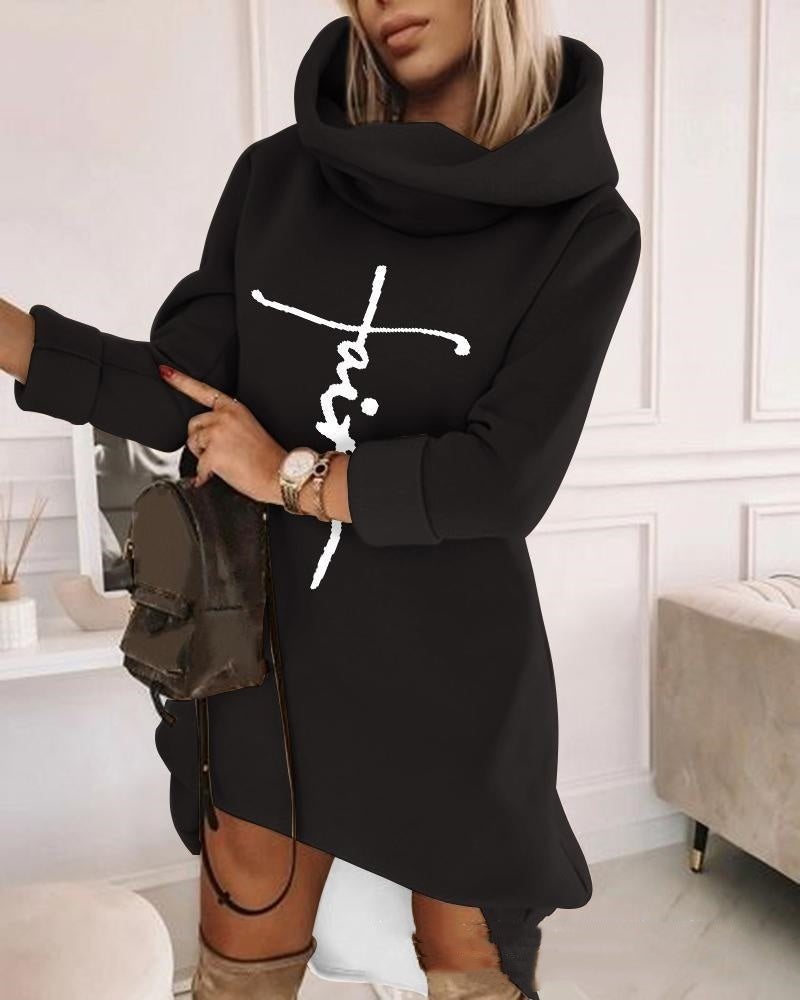 Turtleneck Hooded Mid-length Sweater