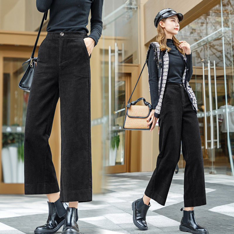 Women's Corduroy Cropped Straight Trousers