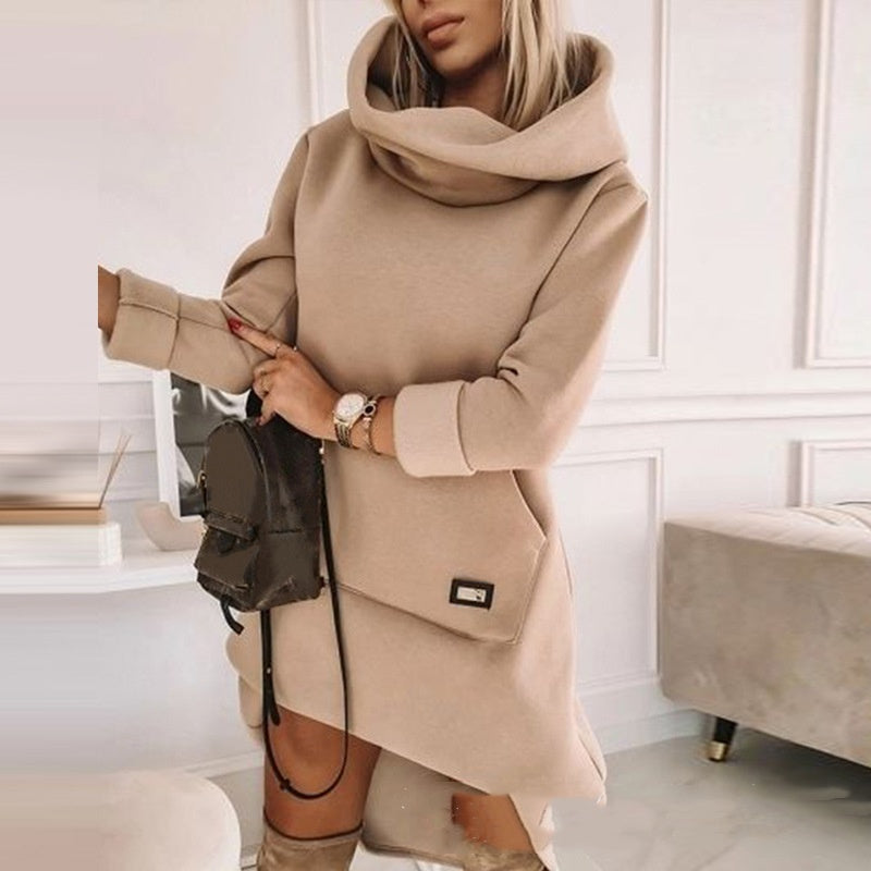 Turtleneck Hooded Mid-length Sweater