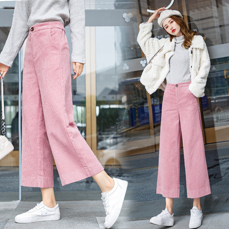 Women's Corduroy Cropped Straight Trousers