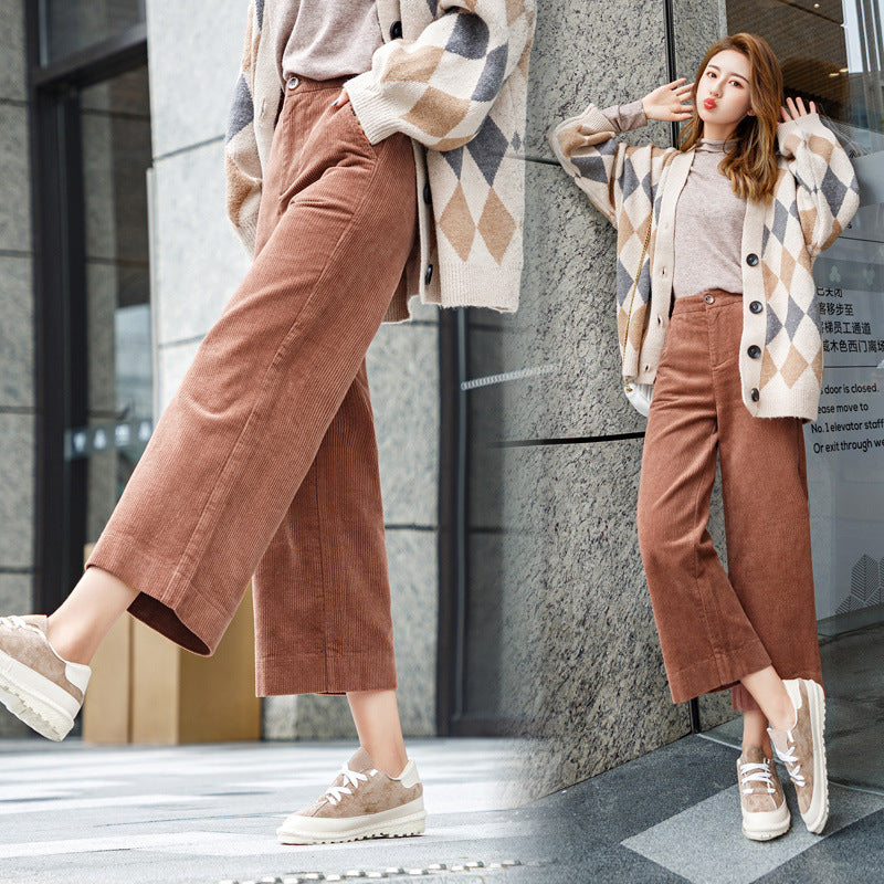 Women's Corduroy Cropped Straight Trousers