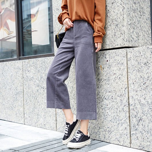 Women's Corduroy Cropped Straight Trousers