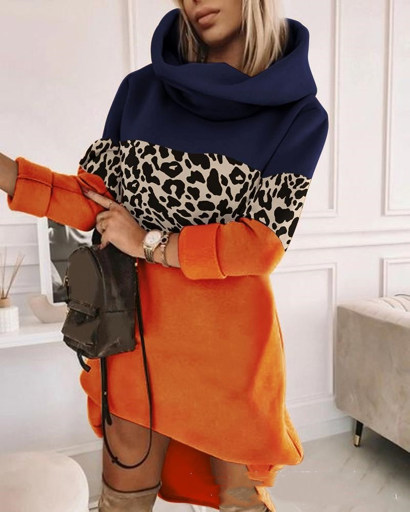 Turtleneck Hooded Mid-length Sweater