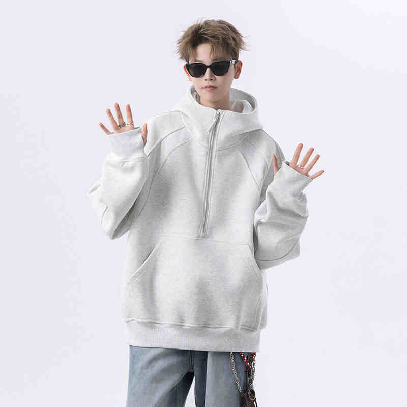 Loose Cropped Hoodie with Half Zipper